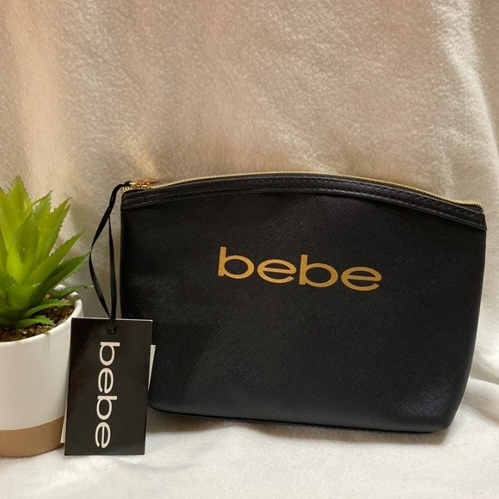 Bebe Black Zipper Top Close Cosmetic Toiletries Bag NEW